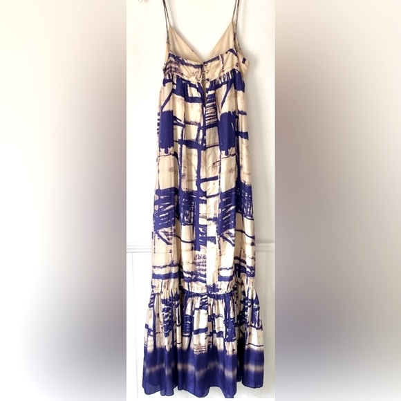 Anthropologie I Isabella Sinclair Abstract Silk Maxi Dress in Cream & Eggplant - Picture 6 of 8